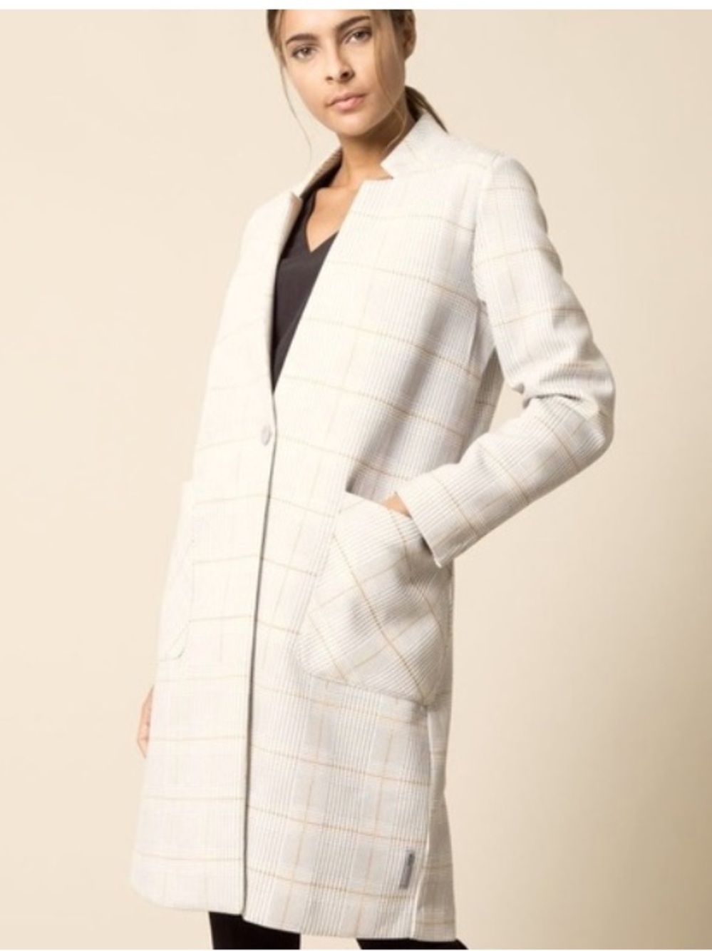 MPG Plaid Coat Blazer Jacket Size L Grey White Brown Fleece Athleisure Work